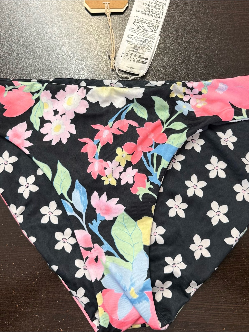 NET Reversible Billabong Black Floral Bikini Bottoms with Multicolor Blooms